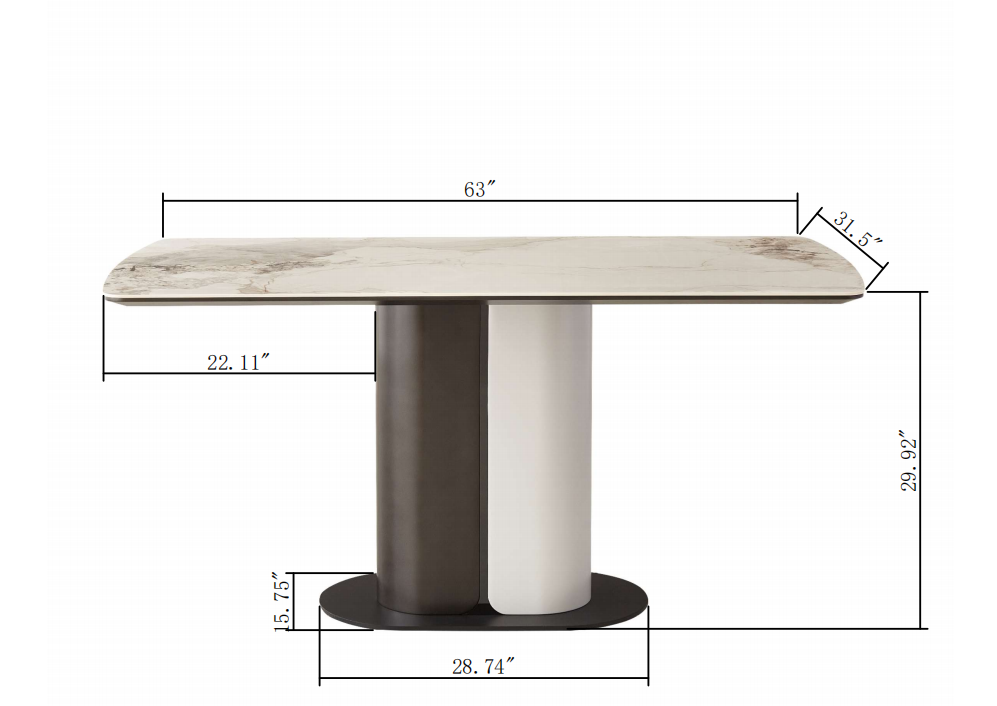 Dining Table 63" Modern Dining Table For 6 8, Matte White Dining Table Sintered Stone Kitchen Table Top With Steel Pedestal Table, Rectangle Table For Dining Room Table Only Black White Ceramic Tile Iron