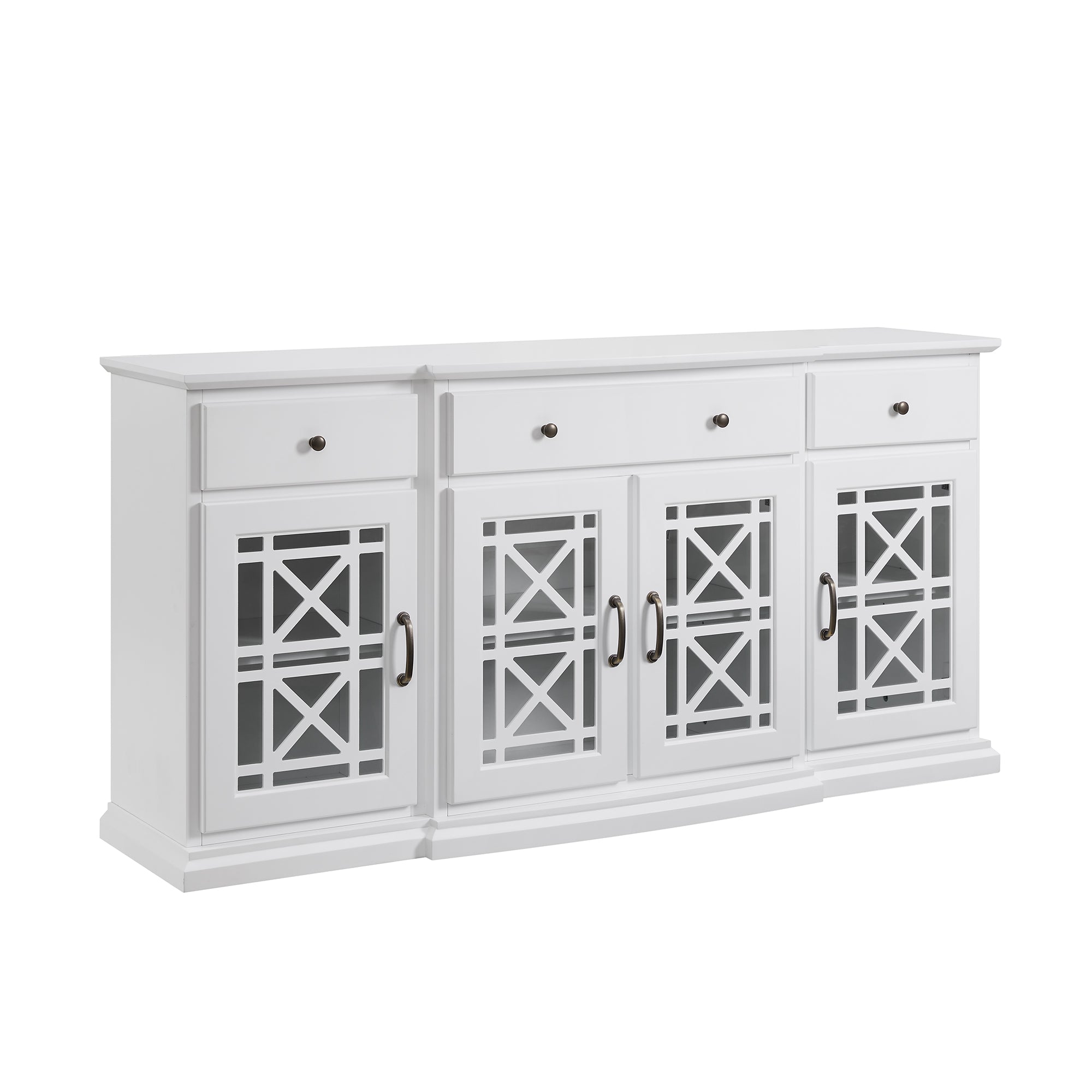 Classic Fretwork Detailed Glass Door Sideboard White White Mdf