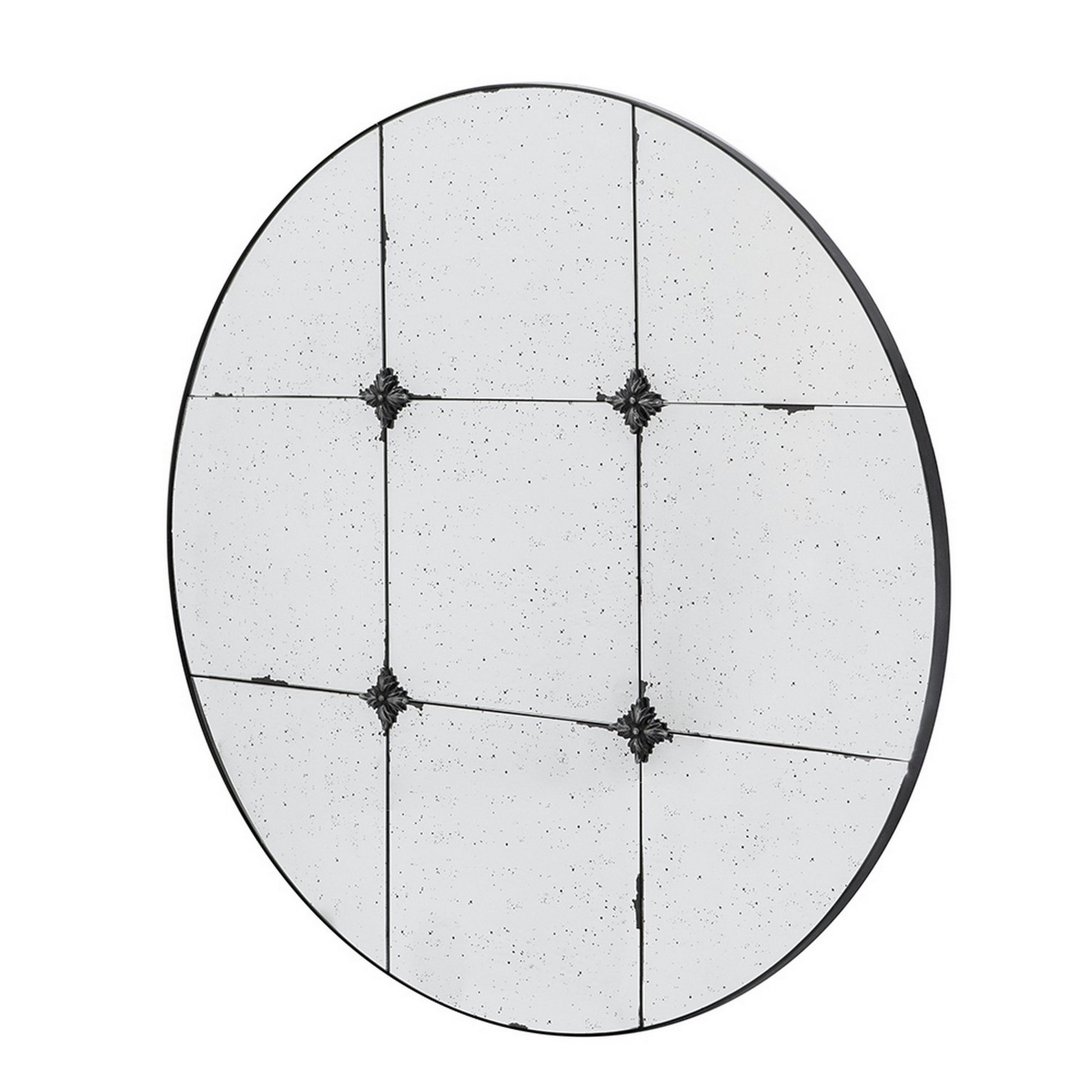 Elk 36 Inch Accent Wall Mirror, Antique Black Round Metal Frame, Baroque Black Iron