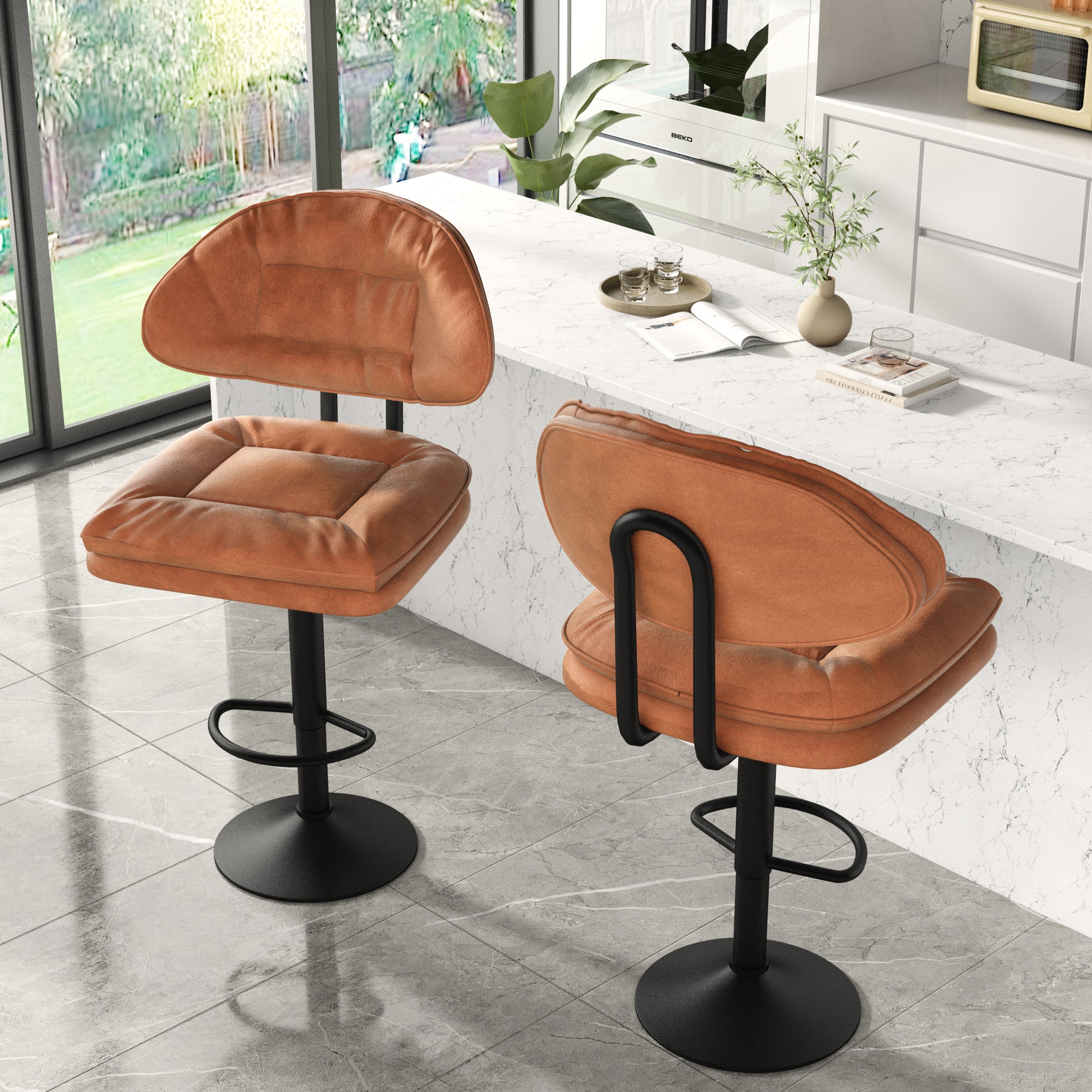 Modern Bar Stools Set Of 2, Ergonomic Upholstered Bar Stools With Back