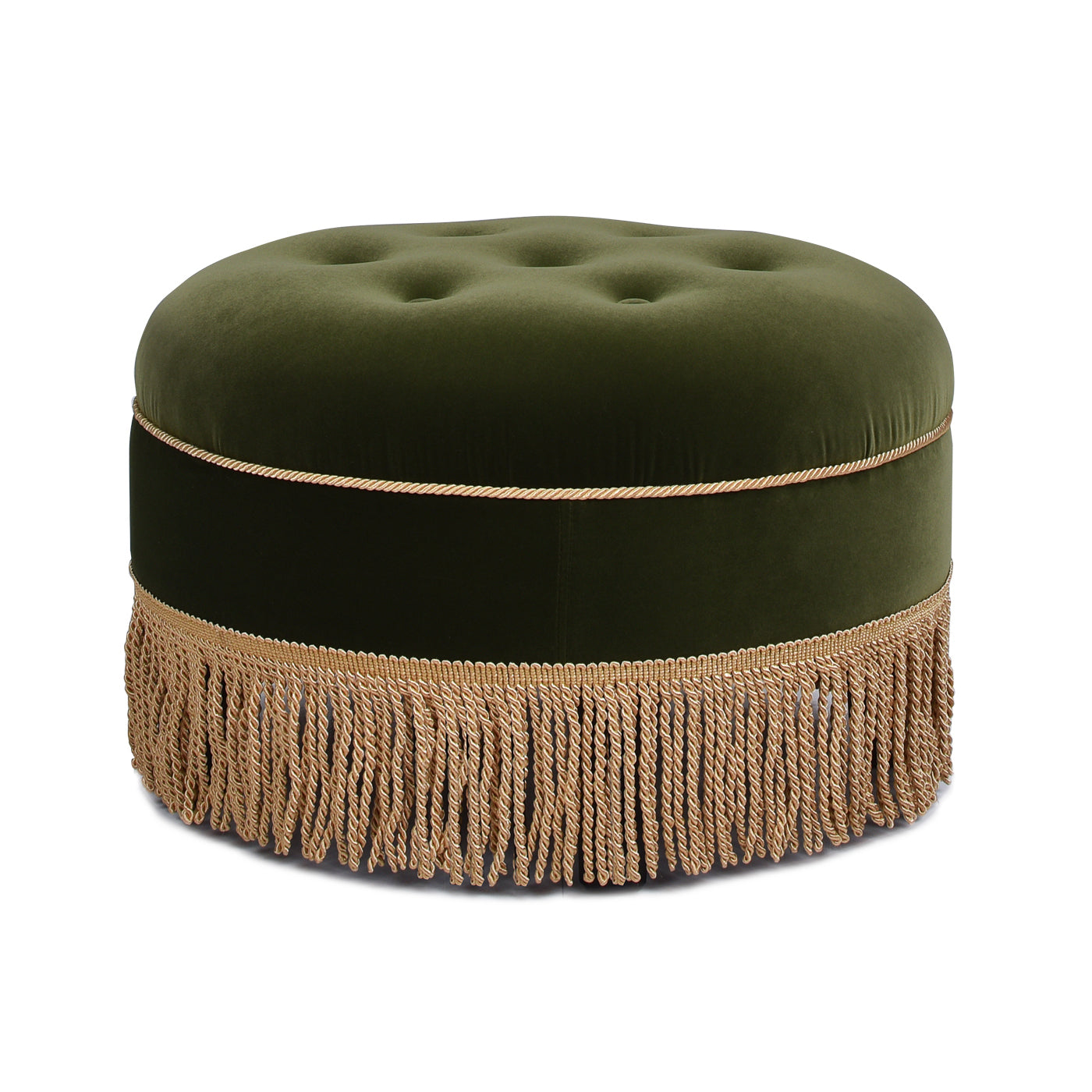 Yolanda 24" Round Upholstered Accent Ottoman, Olive Green Performance Velvet Olive Green Foam Velvet