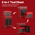 Tool Chest, 5 Drawer Rolling Tool Storage Cabinet With Detachable Top Tool Box, Liner, Universal Lockable Wheels, Adjustable Shelf, Locking Mechanism, Metal Tool Cart For Garage Workshop Red Steel