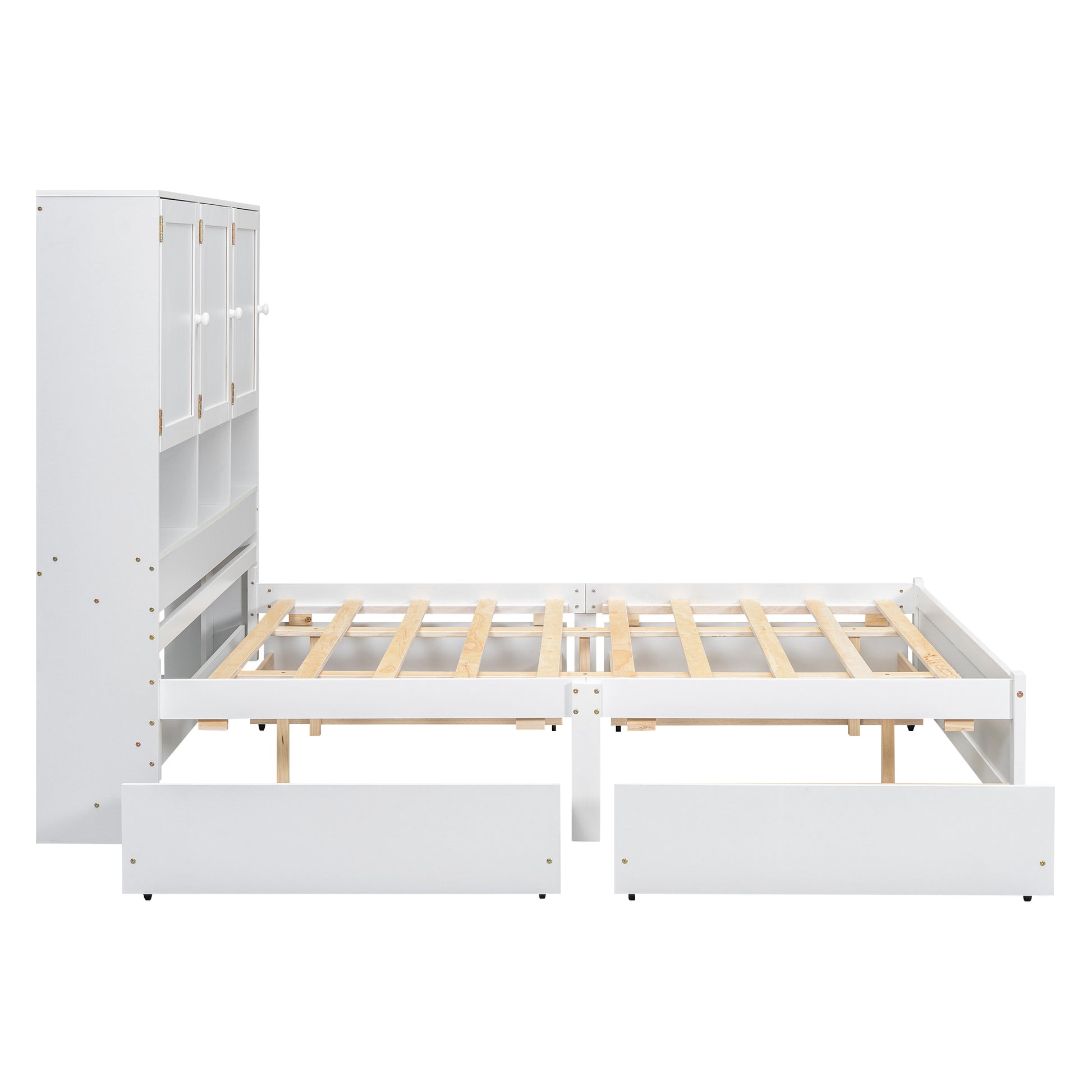 Queen Size Platform Bed With Storage Headboard And 4 Drawers, White Box Spring Not Required Queen White Wood Bedroom Bed Frame Solid Wood Mdf