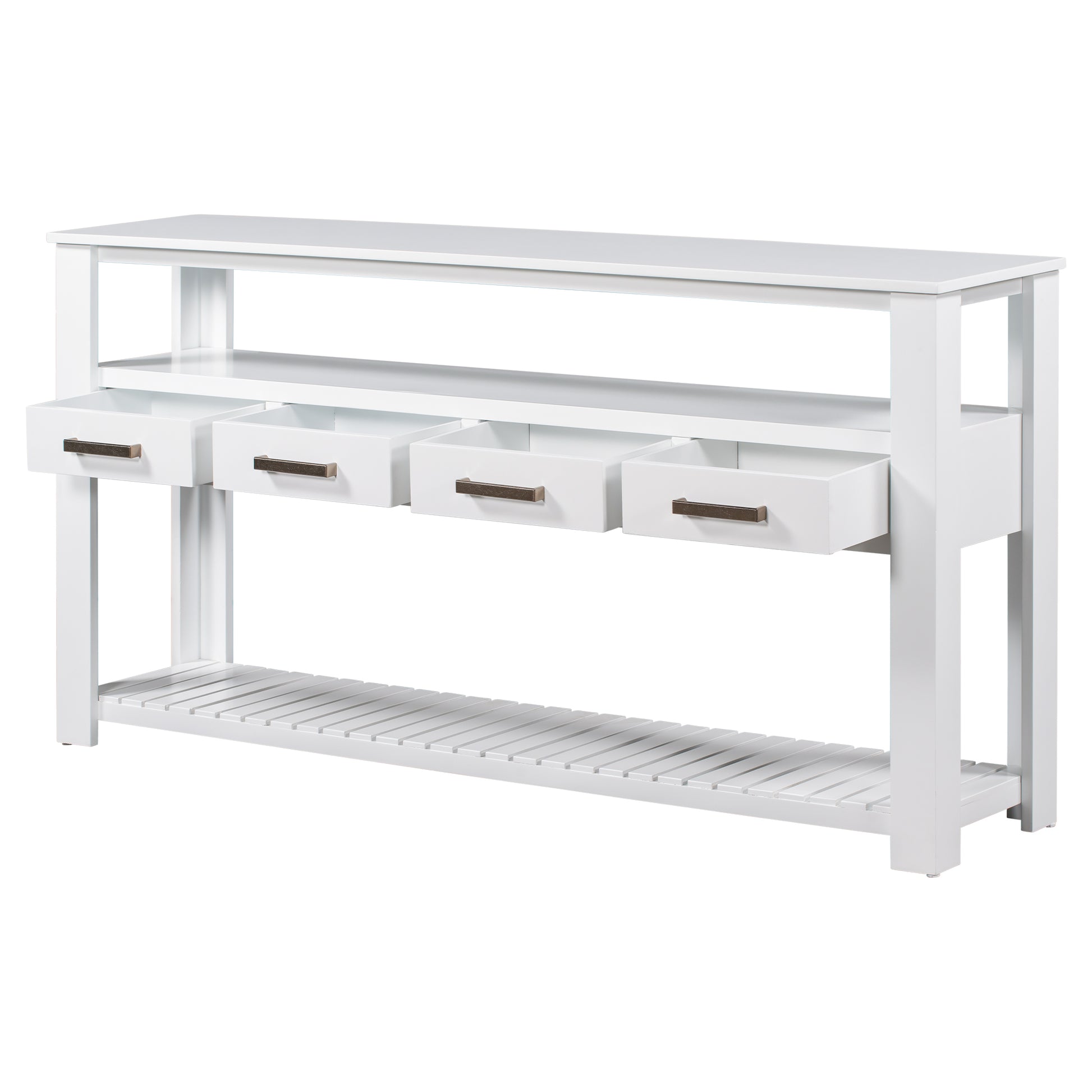 62.2'' Modern Console Table Sofa Table For Living Room With 4 Drawers And 2 Shelves White Solid Wood Mdf