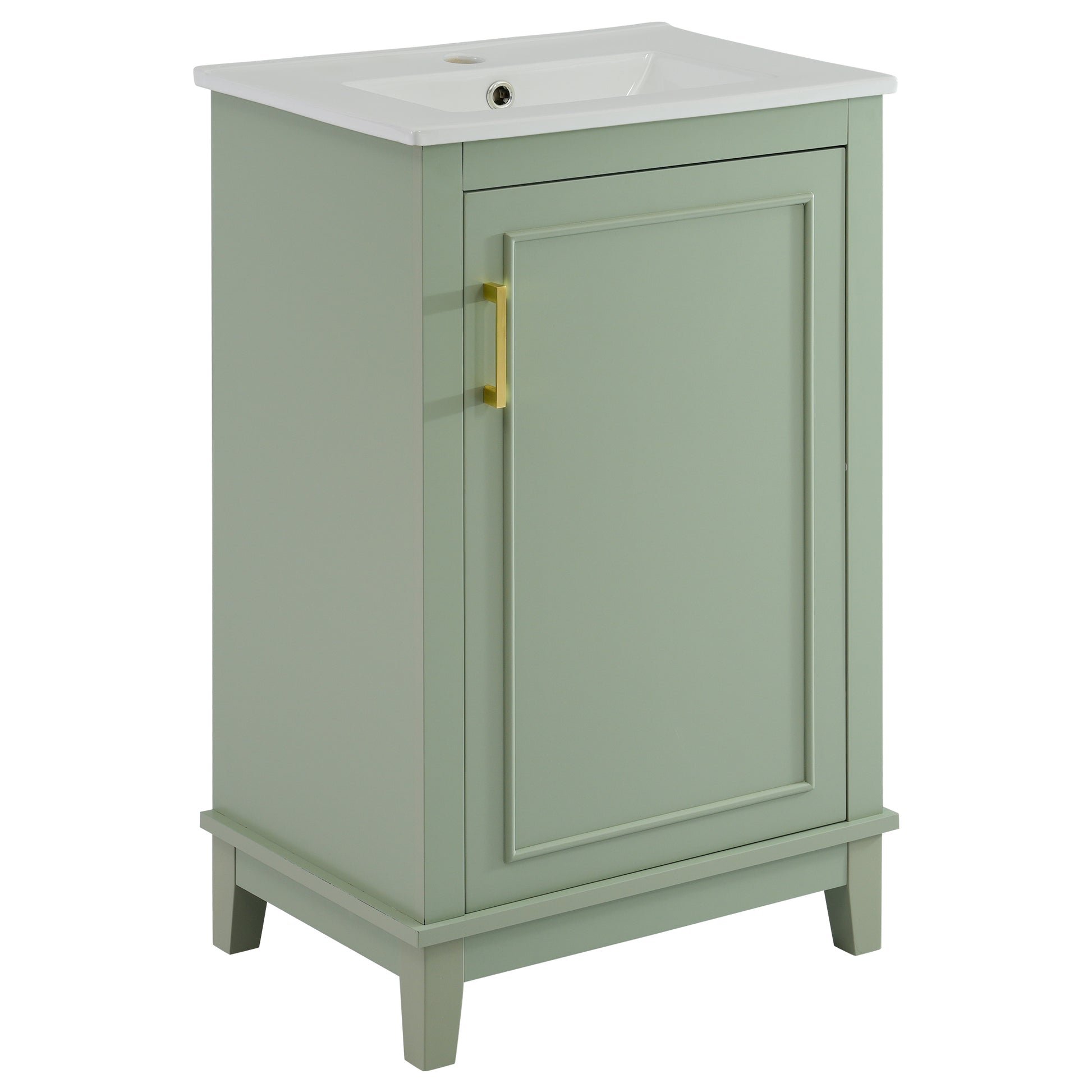Viedo 20 Inch Modern Small Bathroom Vanity Cabinet With Ceramic Basin 20*15.5*33.3 Inches,Ample Storage,1 Soft Close Door Green Bathroom Solid Wood Mdf