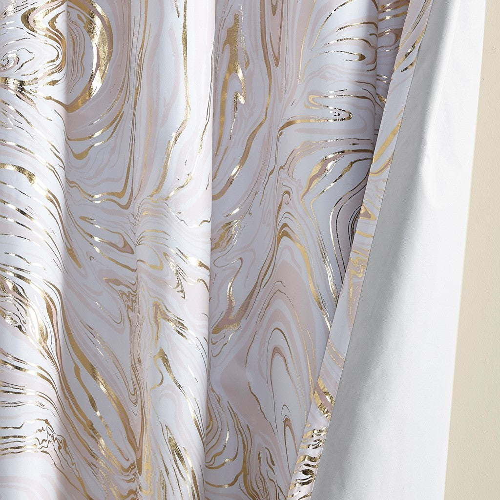 Grommet Top Printed Marble Metallic Total Blackout Curtain Only 1 Pc Panel Blush Gold Polyester