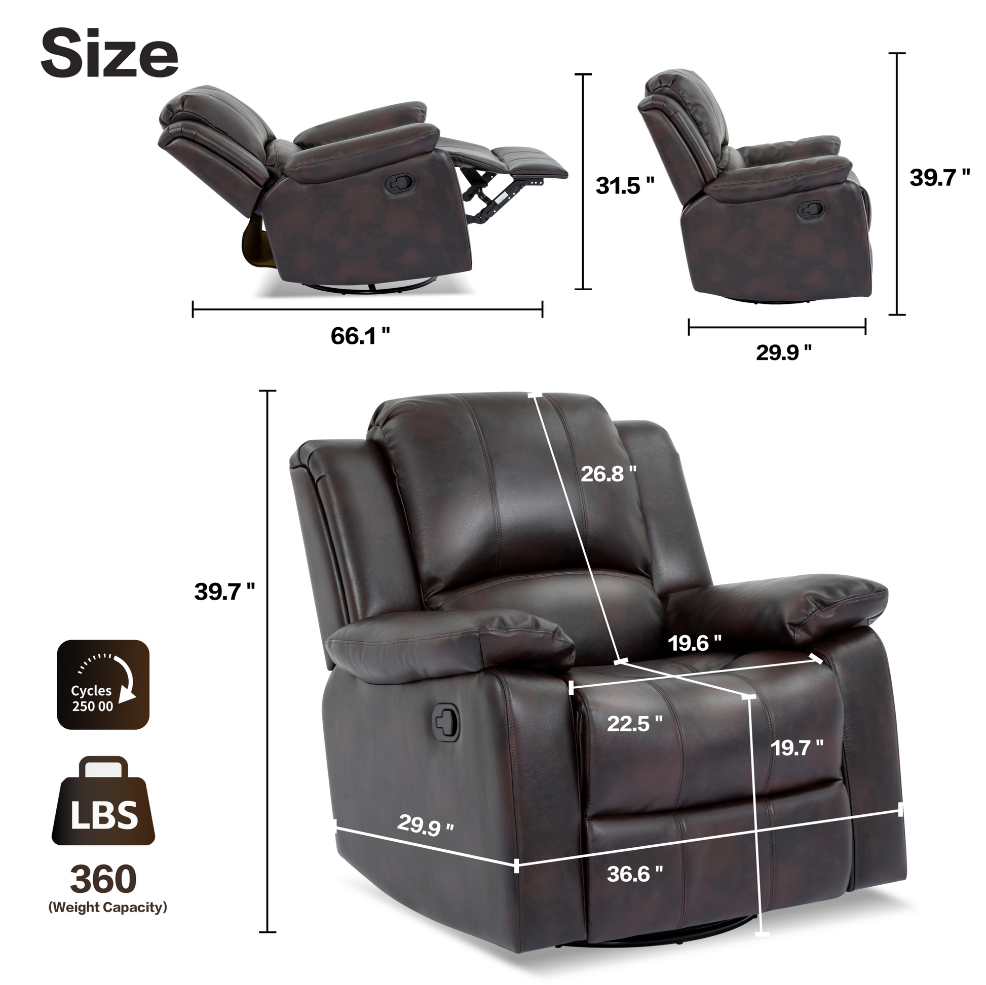Swivel And Glider Recliner Chair, Brown Brown Faux Leather Manual Push Button Wood Primary Living Space Soft American Traditional Push Button Metal & Wood