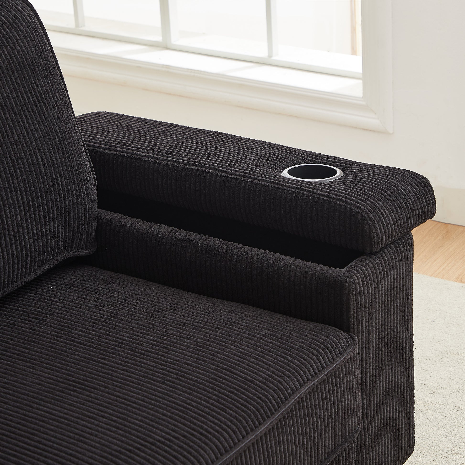 86.5 Inch Sofa Couch Deep Seat Sofa With Two Storage Spaces, T Pyce Charging Portsusb Charging Ports & 2 Cup ,Corduroy 3 Seater Couch, Modern Sofas For Living Room Black Foam Corduroy 3 Seat