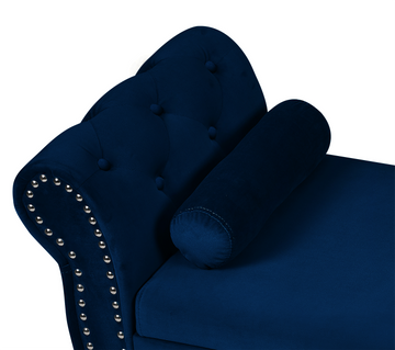 63 Inch Storage Bench, Modern Velvet Ottoman, Large Capacity Storage Bench With Armrest, Suitable For Living Room, Bedroom H Dark Blue Armrest Dark Blue Brown Velvet Primary Living Space Black Modern,Sporty Eucalyptus Wood Internal Storage Upholstered