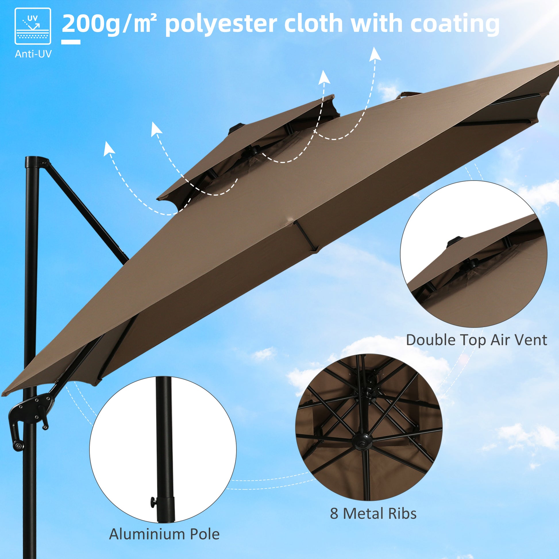 Outsunny 10Ft Offset Patio Umbrella With Base, Double Top Hanging Alum Outsunny 10Ft Offset Patio Umbrella With Base, Double Top Hanging Alum