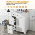 24 Inch Bathroom Vanity Cabinet With Ceramic Sink, 2 Drawers, 1 Door White Bathroom Solid Wood Mdf