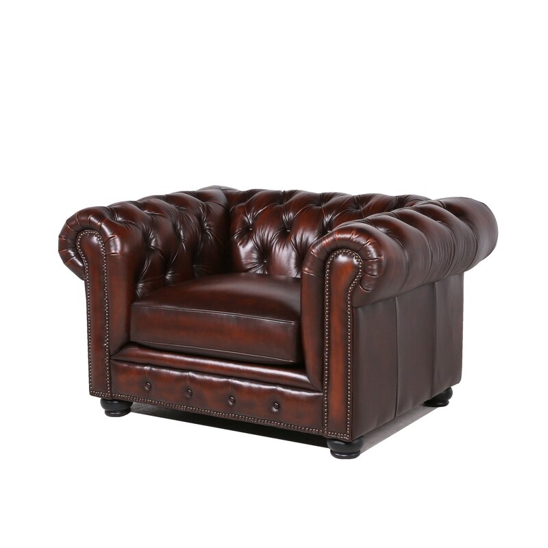 Traditional Tufted Leather Chesterfield Chair Brown Leather