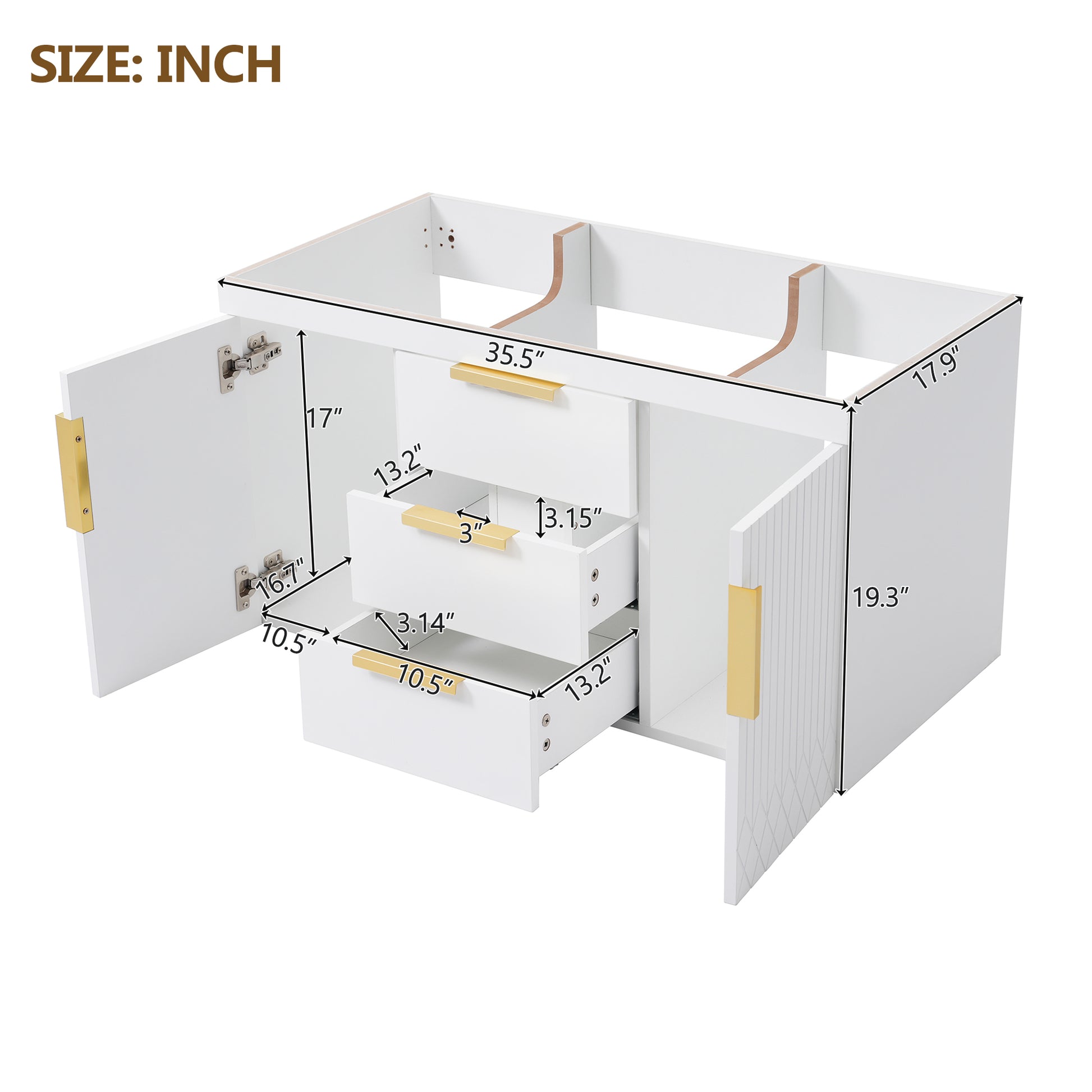 36'' Wall Mounted Bathroom Vanity Without Sink, Floating Bathroom Storage Cabinet With 2 Drawers, Solid Wood Bathroom Cabinet Not Include Basin Sink White Bathroom Modern Mdf