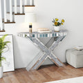 Modern Tall Console Table Mirrored Furniture Diamond Crushed Glass Mirror Tabletop Mirrored Console Table Vanity Table Silver Primary Living Space Art Deco,Modern Console Tables Mdf Glass