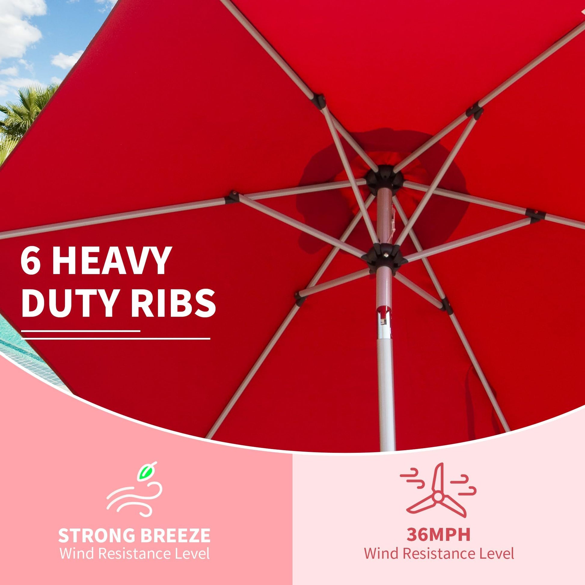 heavy duty outdoor patio table umbrella wind resistant SUPERJARE 13FT with Base Included, Double Sided Pool Umbrellas with Fade Canopy, Large Umbrella for Deck, Market, Backyard adhering strap secures the umbrella for easy storage while a push 7.5Ft Patio Umbrella, Outdoor Table