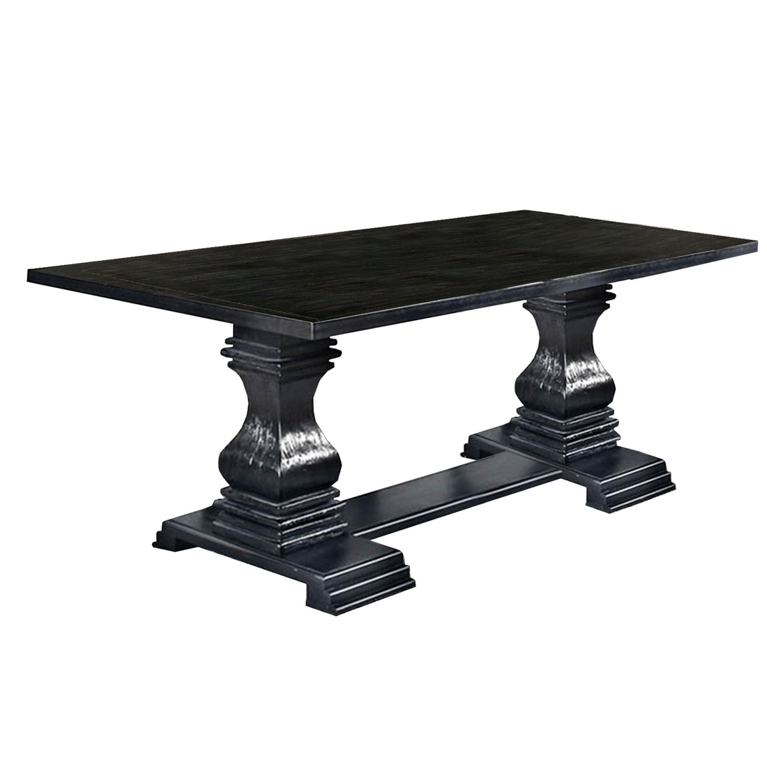 Transitional Style Dining Table With Trestle Base, Antique Black Black Solid Wood