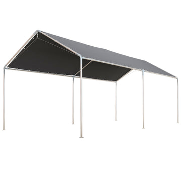 car canopy tent Outsunny 10'X20' Carport Heavy Duty Galvanized Car Canopy With Included Anchor Kit, 3 Reinforced Steel Cables, Grey Grey Steel