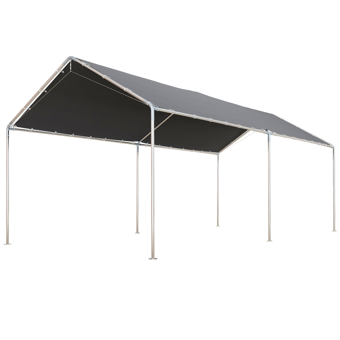 Outsunny 10'X20' Carport Heavy Duty Galvanized Car Canopy With Included Anchor Kit, 3 Reinforced Steel Cables, Grey Grey Steel