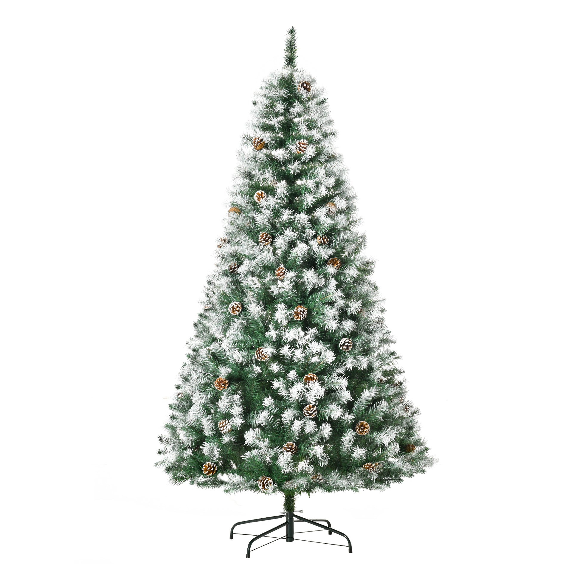 Homcom 6Ft Unlit Snow Dusted Full Fir Artificial Christmas Tree With Realistic Branches, 61 Pine Cones And 800 Tips Green Pvc