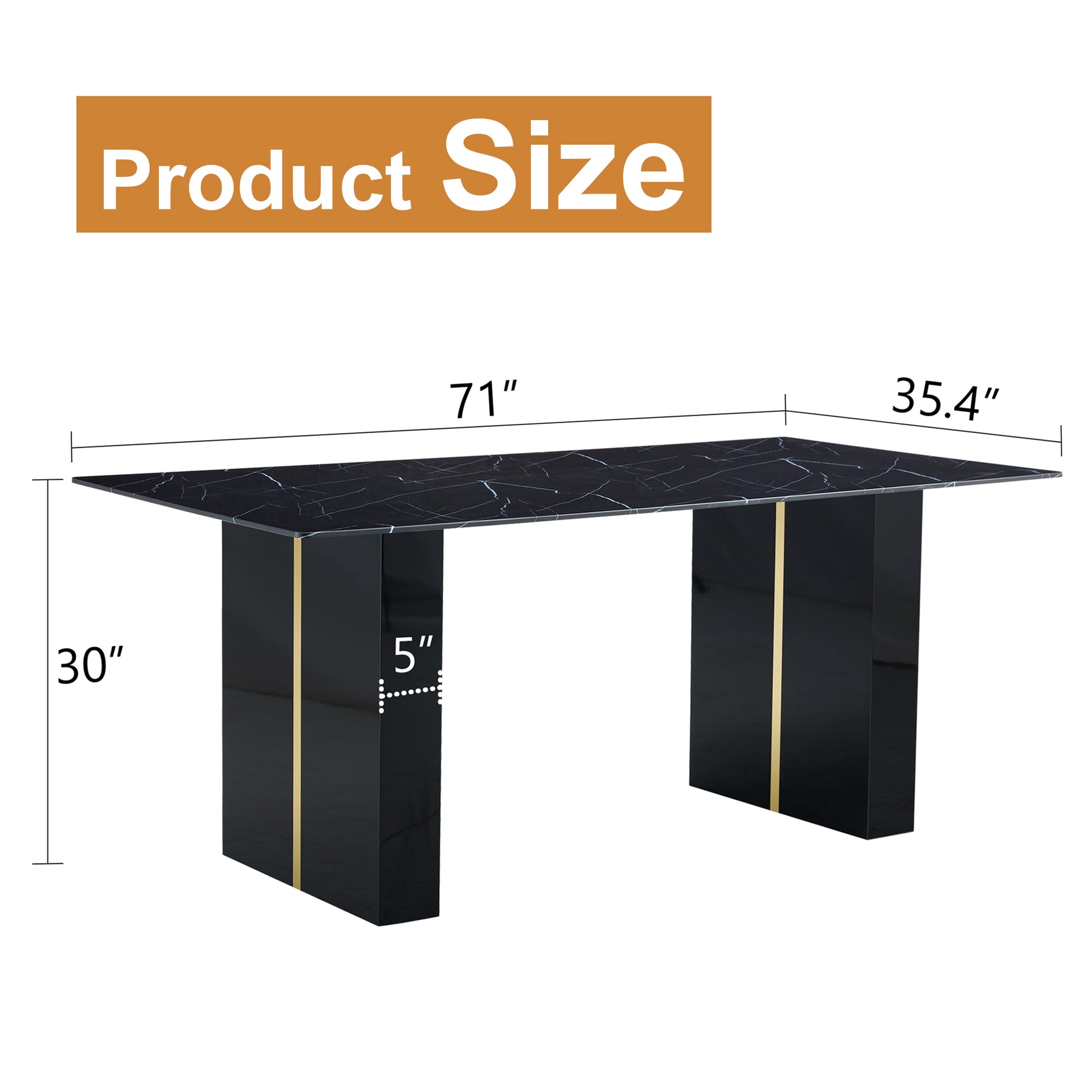 Large Modern Rectangular Table With Black Patterned Countertop And Large Mdf Legs For Kitchen, Dining Room And Living Room To Create A Different Atmosphere For A Home Environment. Black Mdf