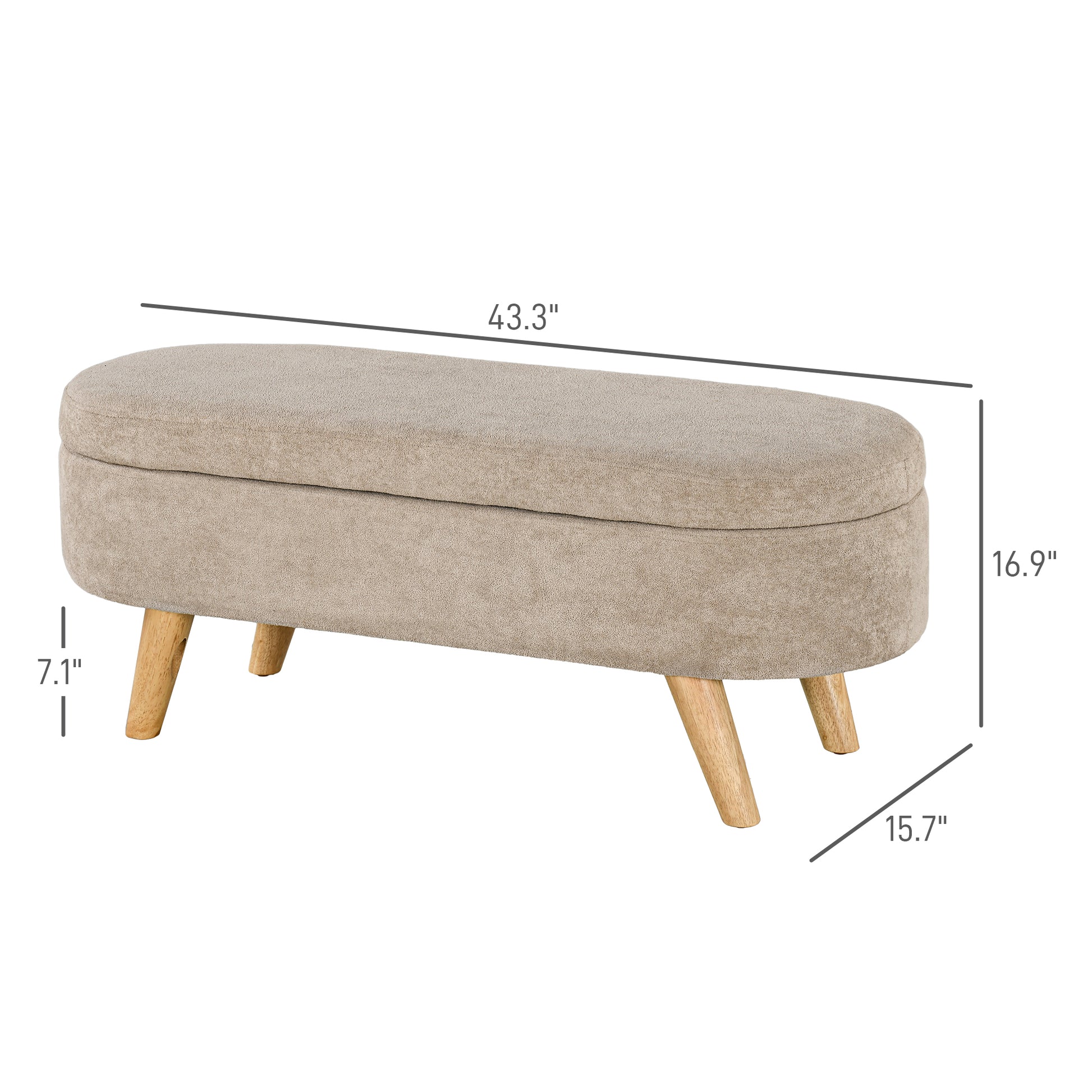 Homcom Storage Ottoman Bench, 43.3" Teddy Fleece Upholstered End Of Bed Bench With Wood Legs And Padded Seat, Oval Modern Entryway Bench, Beige Beige Polyester