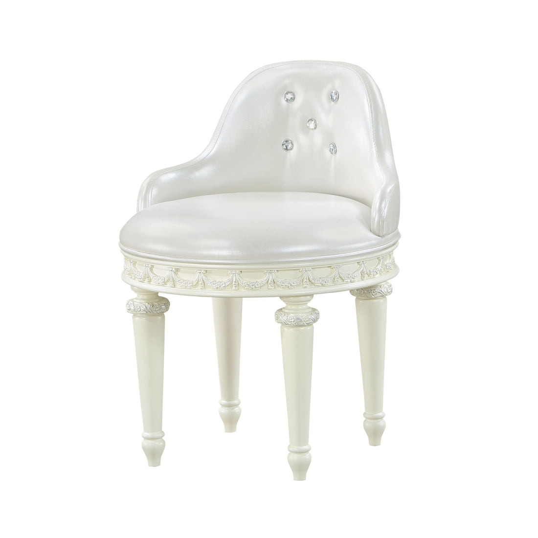 Dorothy Chair W Swivel, Pearl White Synthetic Leather & Ivory Bd02272 Ivory Wood