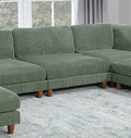 Contemporary Sage Color 6Pc Modular Sectional Set Corduroy Upholstery Couch 2X Corner Wedge, 2X Armless Chairs 2X Ottomans Living Room Sage Primary Living Space Cushion Back Contemporary,Modern Modular Rubberwood Corduroy 6 Seat