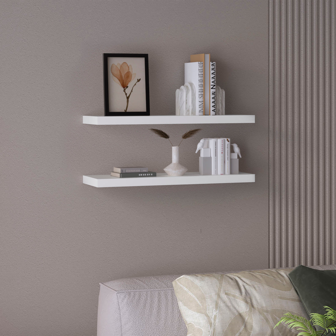 Ecco 31.5" Wide Floating Shelves Set Of 2, Shelves For Wall Decor For Bedroom, Bathroom Storage Shelves, Book Shelves For Living Room 2 Or Less White Horizontal Primary Living Space Closed Back