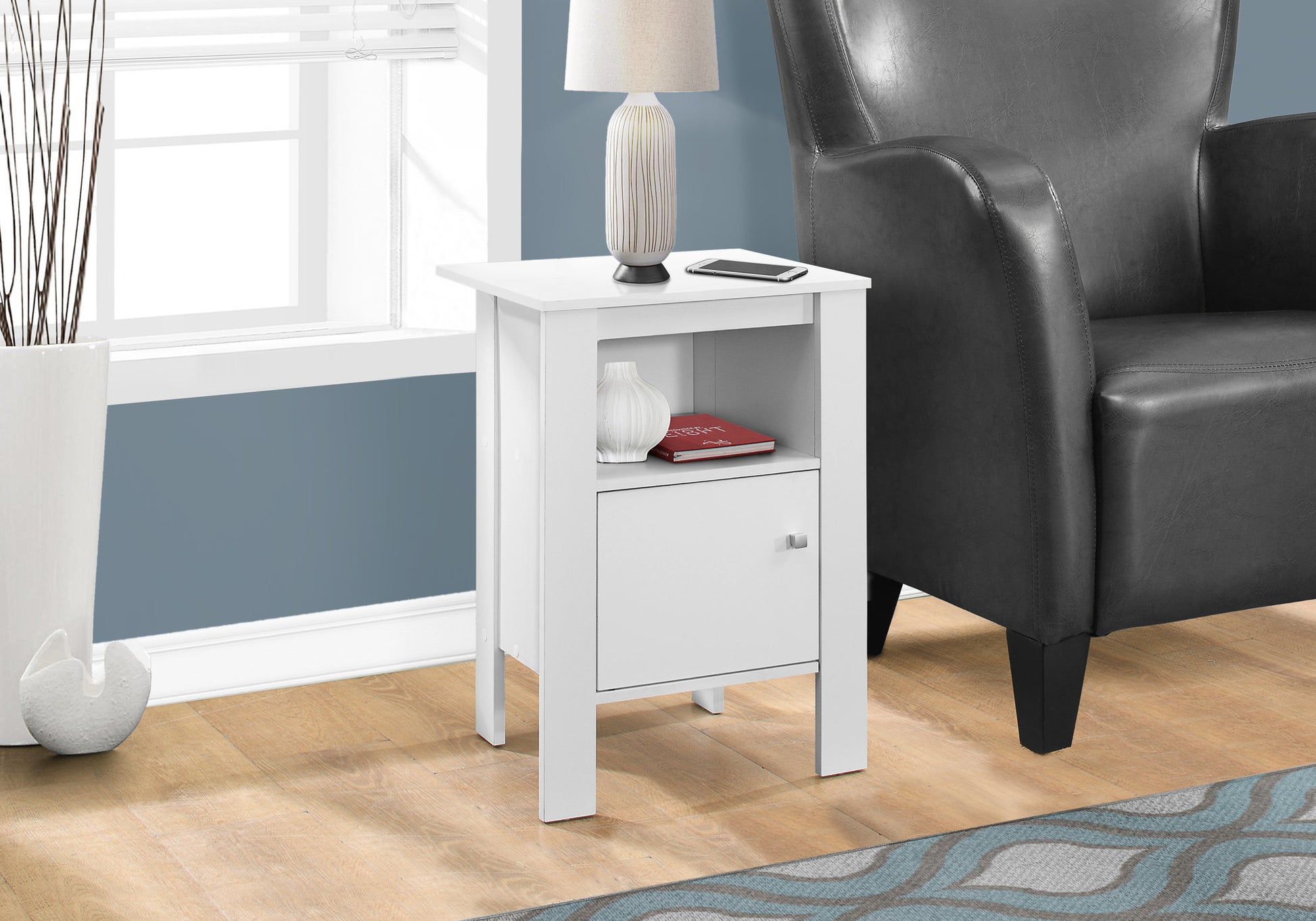 Accent Table, Side, End, Nightstand, Lamp, Storage, Living Room, Bedroom, White Laminate, Transitional White Particle Board