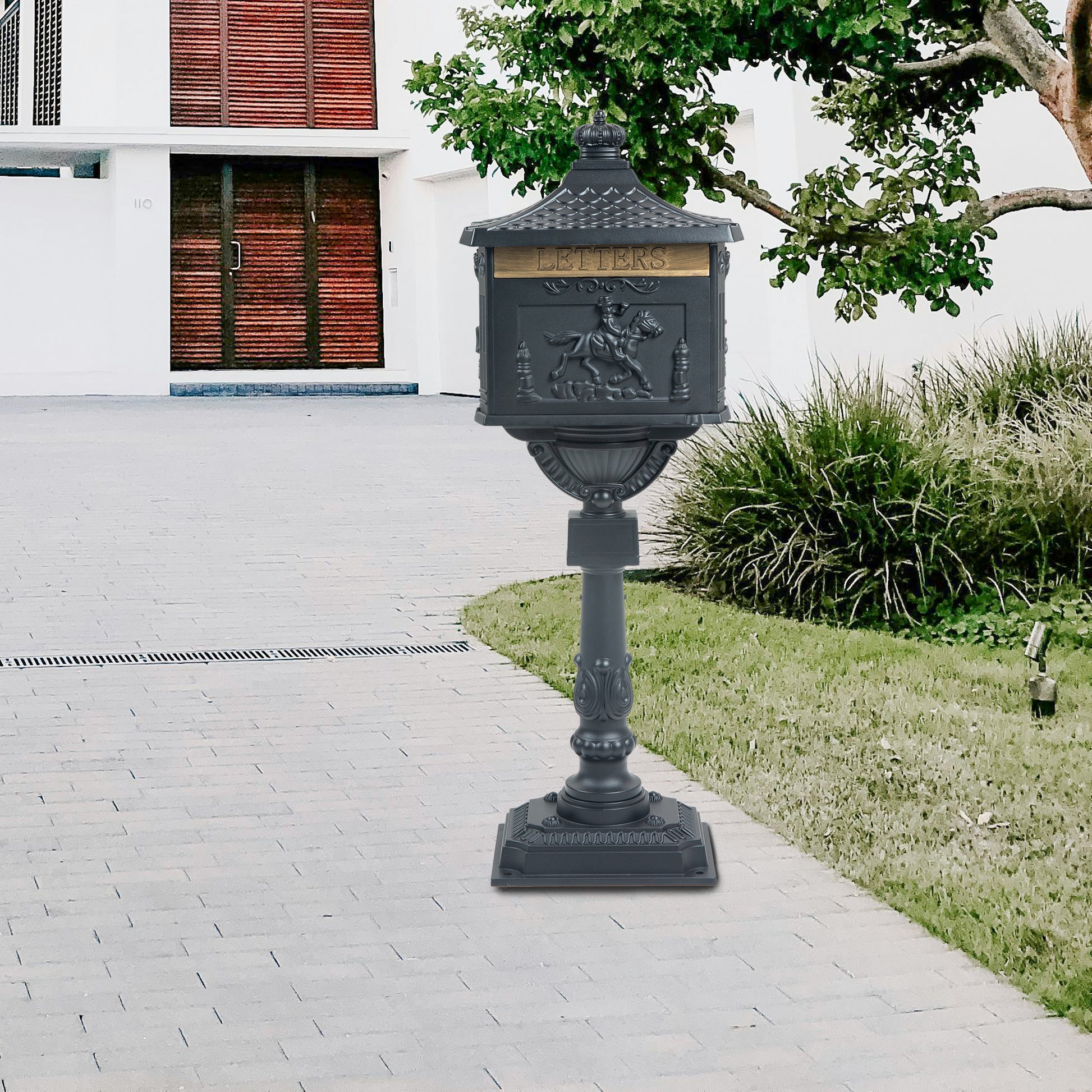 Mailbox Cast Aluminum Black Mail Box Postal Box Security Heavy Duty Black Aluminium