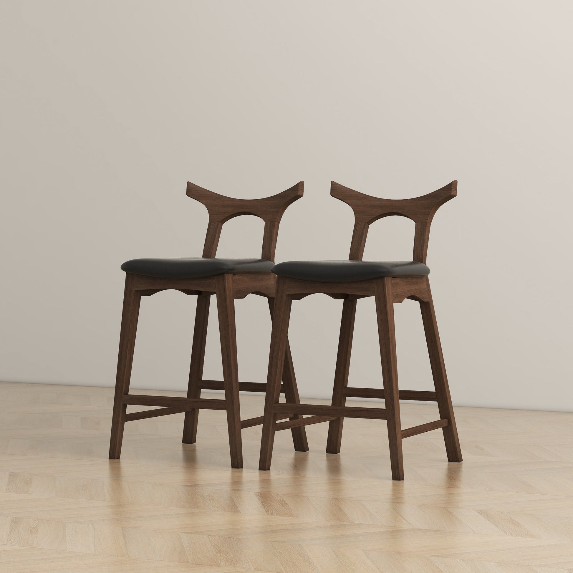 Hester Solid Wood Upholstered Square Bar Chair Set Of 2 Black Pu,Wood Pu Leather,Solid Wood