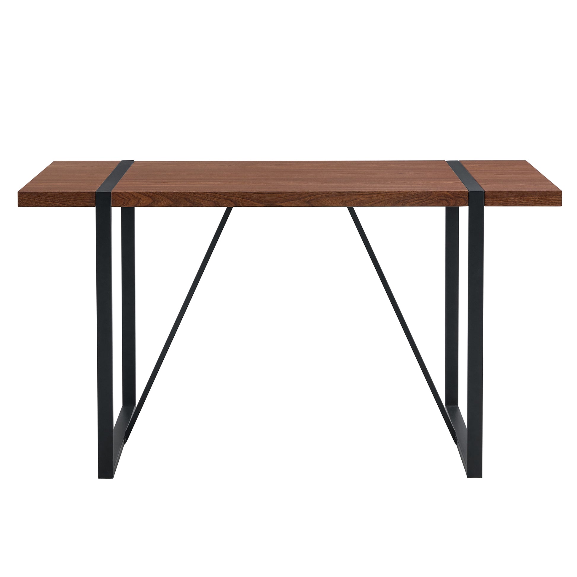 Industrial Rectangular Mdf Walnut Color Wood Grain Dining Table For 4 6 People With 1.5 Inch Thick Mdf Top And Black Metal Legs For Desks, Kitchens, Patios, Dining Rooms. Walnut Mdf