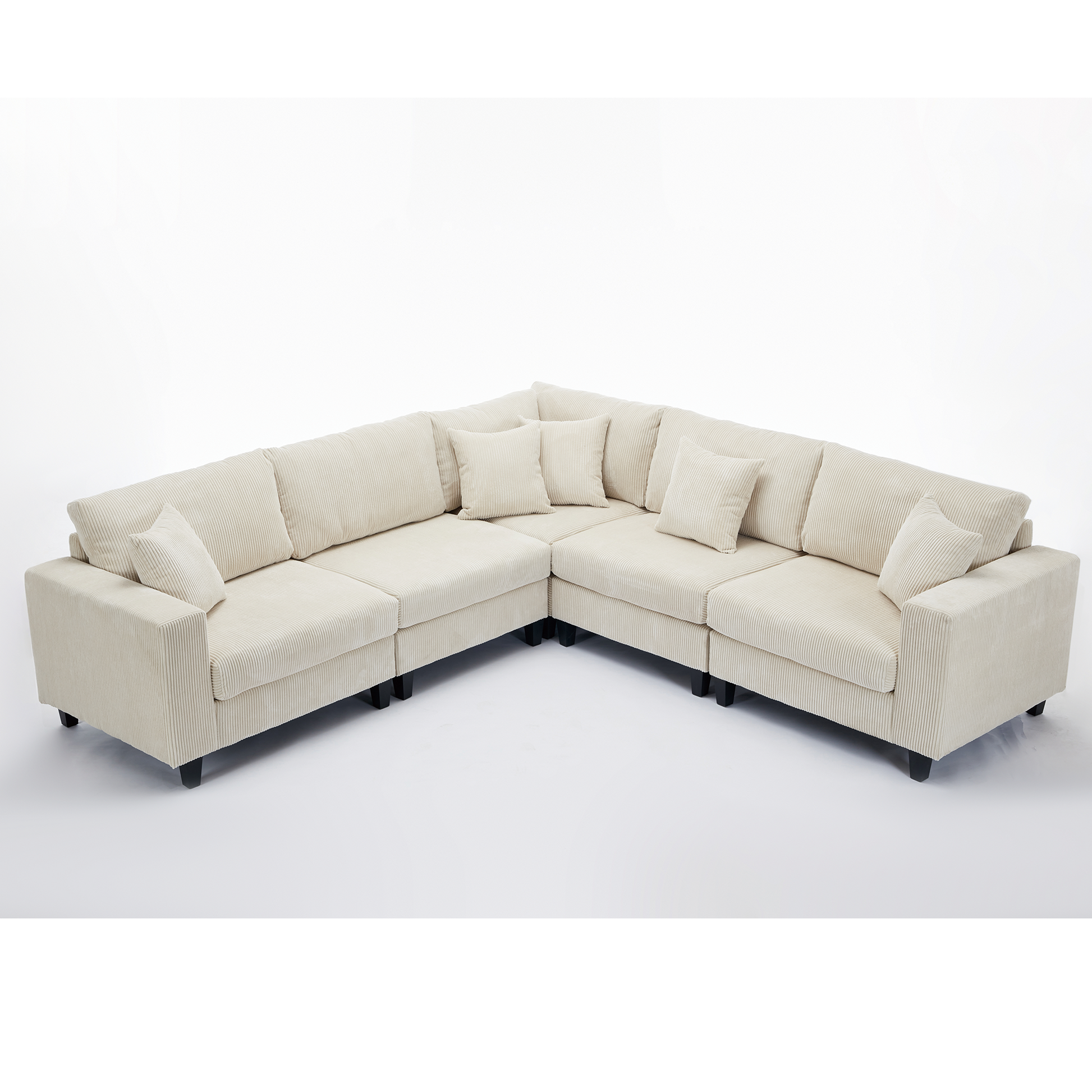 Packaging Upgrade Oversized Modular Sectional Sofa Set, L Shaped Couch,Corduroy ,Upholstered,Deep Seat,5 Seat,5 Throw Pillow And 6 Back Cushion,Living Room, Apartment ,Beige Beige Polyester Wood