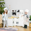 Qaba Large Play Kitchen With Full Set Of Appliances For A Modern Day Pretend Kitchen, Tons Of Storage, Corner Play Kitchen Set With Sound Effect, Educational Pretend Role Playset Game White Silver Mdf