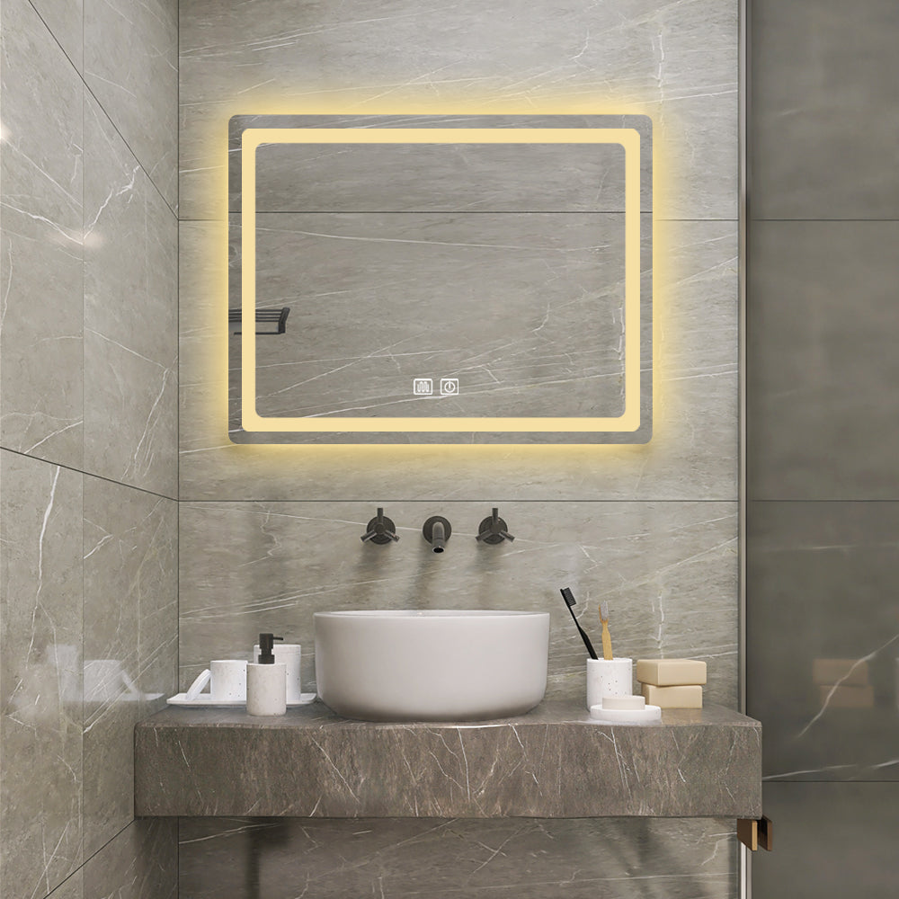 36 In. H Led Single Bathroom Vanity Mirror In Polished Crystal Bathroom Vanity Led Mirror For Bathroom Wall Smart Lighted Vanity Mirrors Transparent Glass