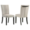 Mira 25 Inch Dining Chairs, Set Of 2, Parson Style, Flared Back, Beige Beige Black Wood