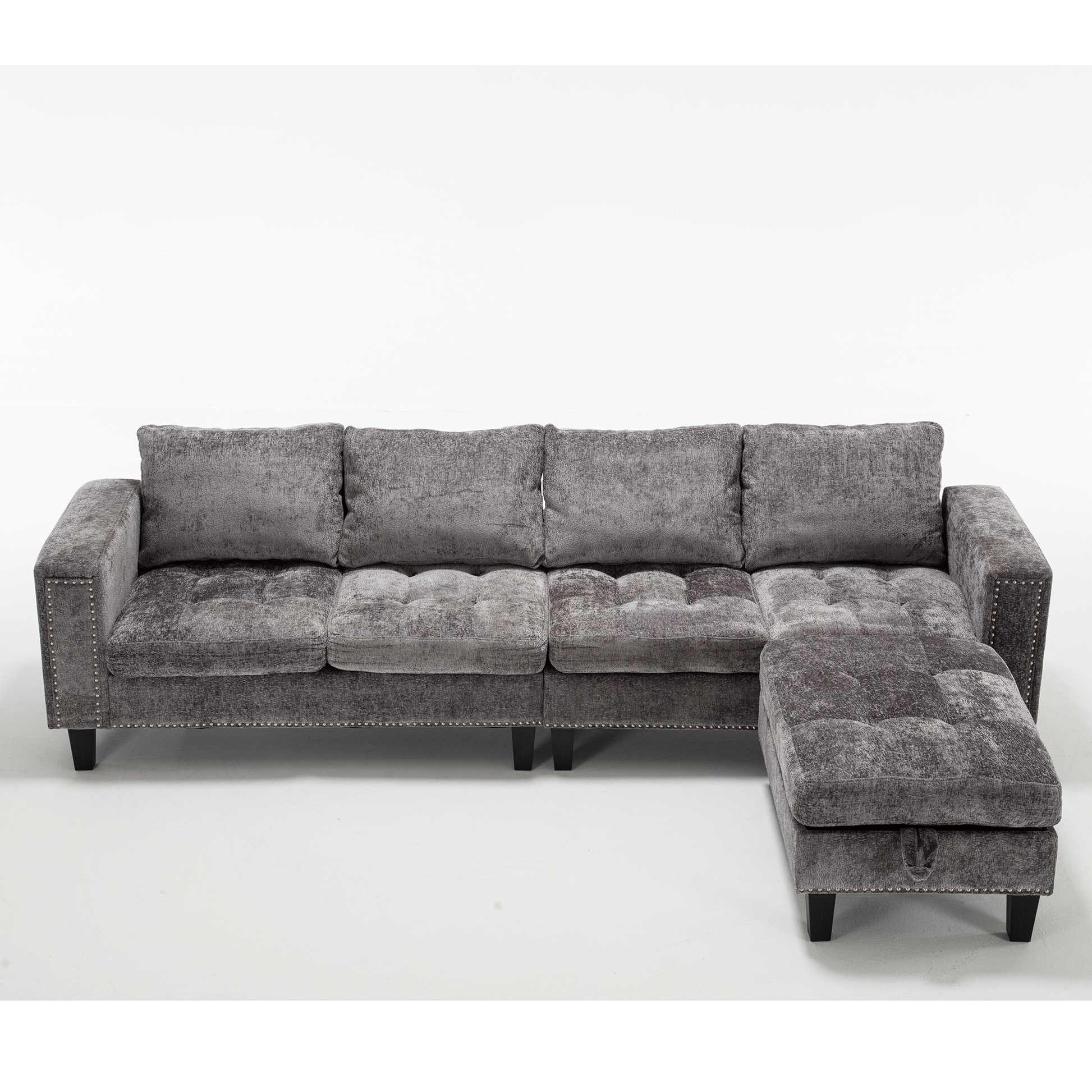 Arrived 5 Seat Modular Sofa,With Storage Ottoman, Convertible Sectional Sofa, L Shaped Couchreversible Chaise ,Riveted Sofa,Chenille, Gray Gray Polyester Wood Primary Living Space Medium Soft Cushion Back Modern Square Arms Foam Metal & Wood 5 Seat