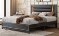 Queen Size Pu Upholstered Bed, Headboard With Led Light Strips And Sparkling Shiny Decoration, No Box Spring Required, Black Queen Black Pu