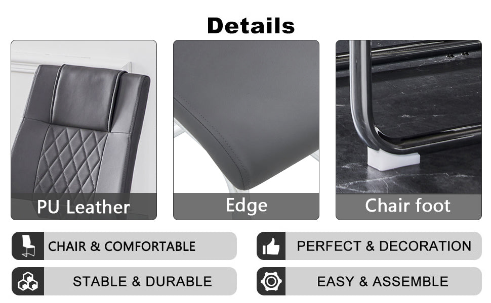 Table And Chair Set.Modern Rectangular Glass Dining Table With A Tempered Glass Tabletop And Silver Metal Legs, Paired With Multiple Chairs Designed With Pu Cushions And Silver Metal Legs. Gray Silver Seats 8 Tempered Glass