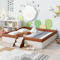 King Size Upholstered Daybed Frame With Fence And Stairs, Brown White King Brown White Mdf Lvl