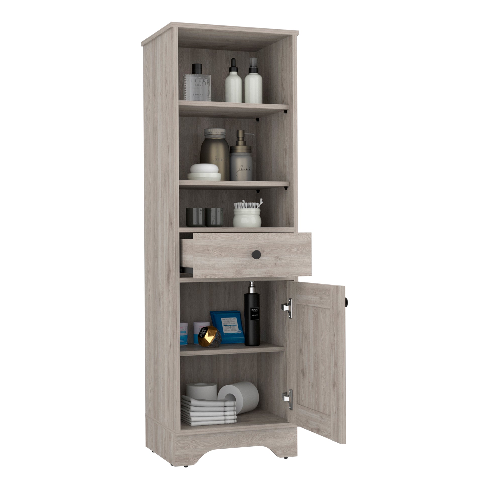 Alaskan Linen Cabinet, One Drawer, Single Door Cabinet 1 Gray 1 5 18 To 23 In 36 To 59 In Bathroom Freestanding Contemporary 10 15 Inches Melamine Engineered Wood