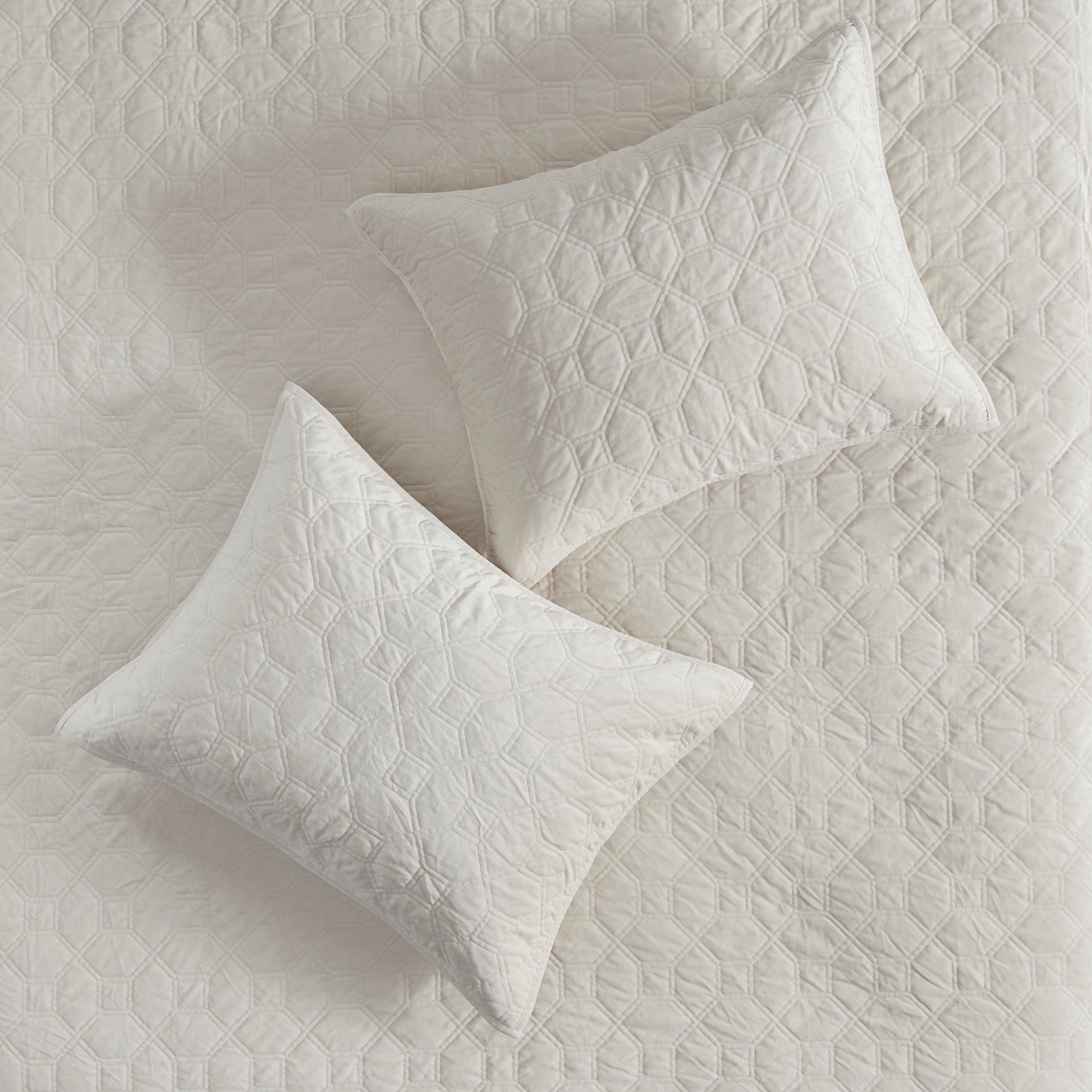3 Piece Velvet Quilt Set Ivory Full Queen Full Ivory Cotton