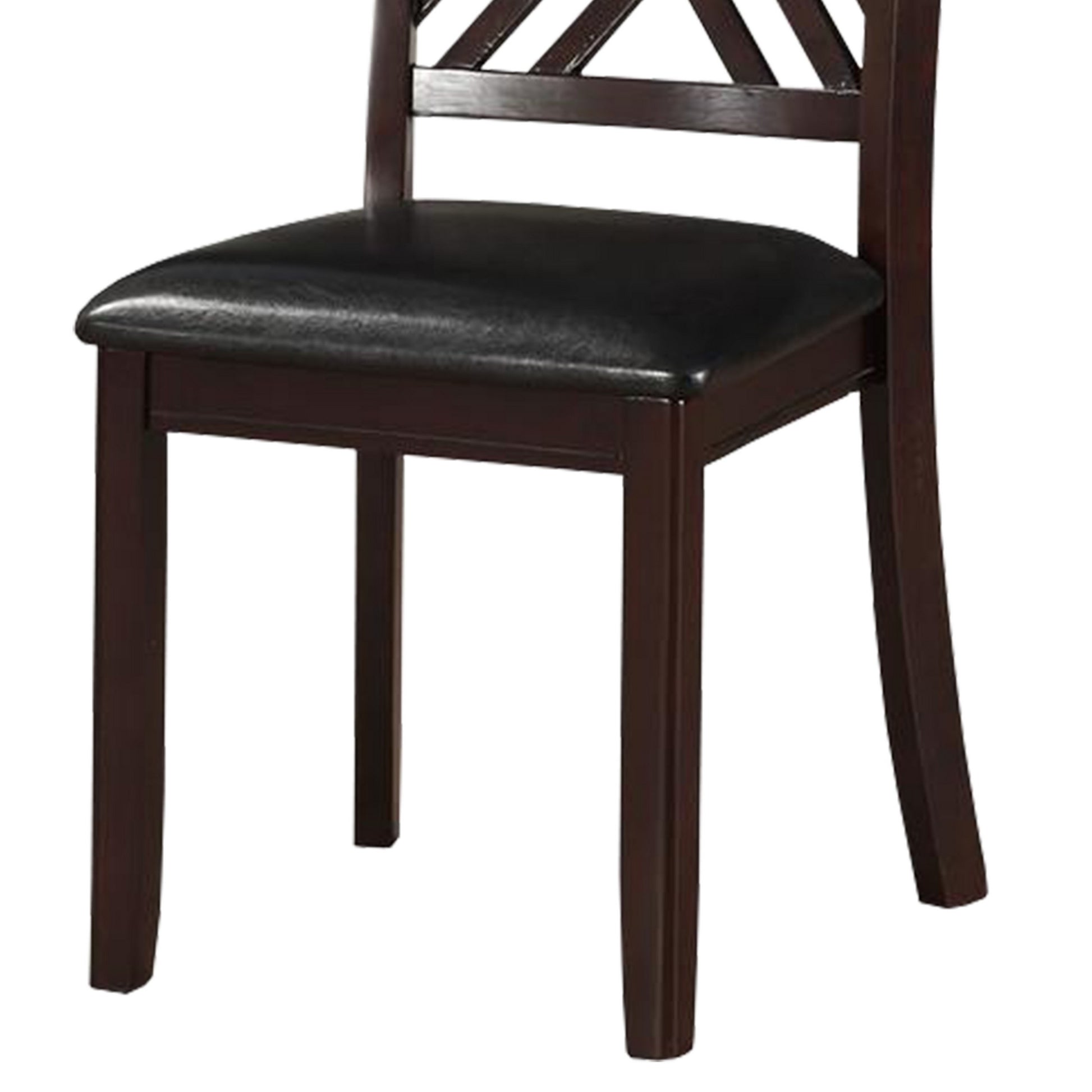 Dining Chair, Vegan Faux Leather, Cross Lattice, Set Of 2, Black Black Solid Wood