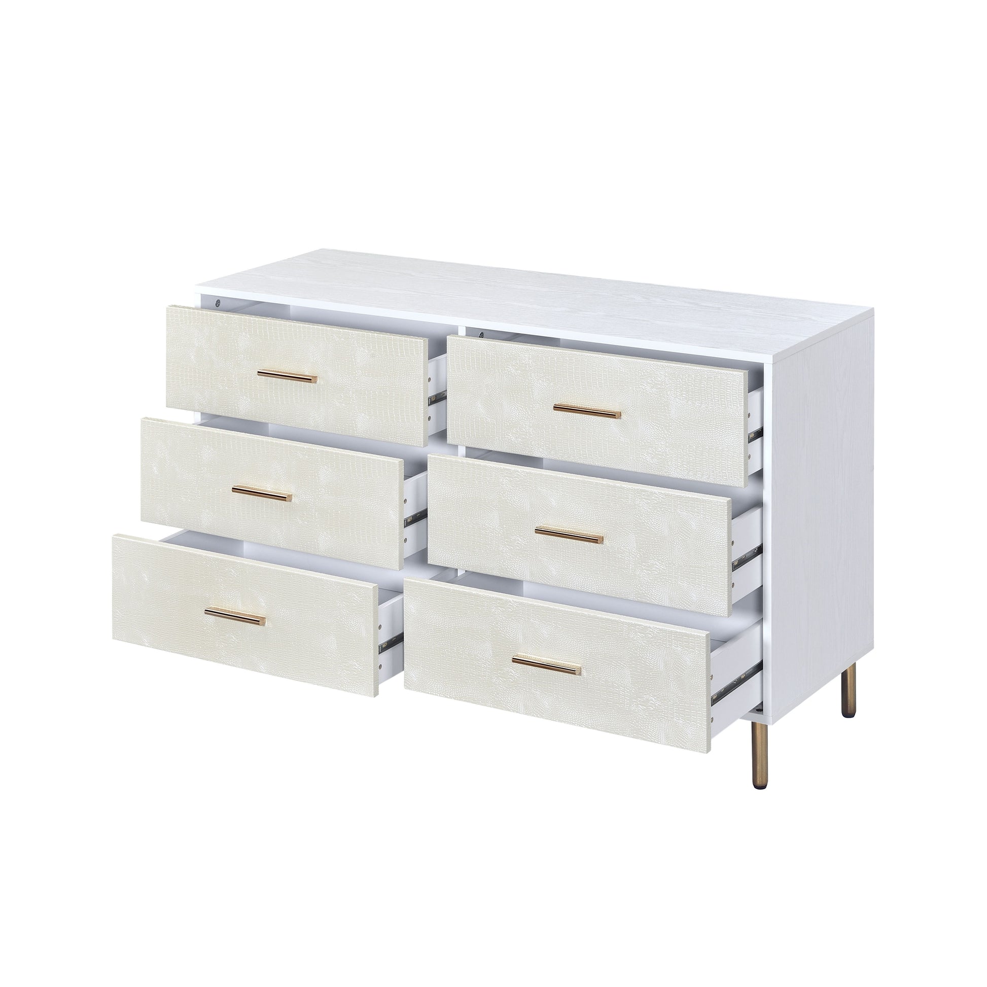 White And Champagne 6 Drawer Dresser White Gold Bedroom Wood Metal