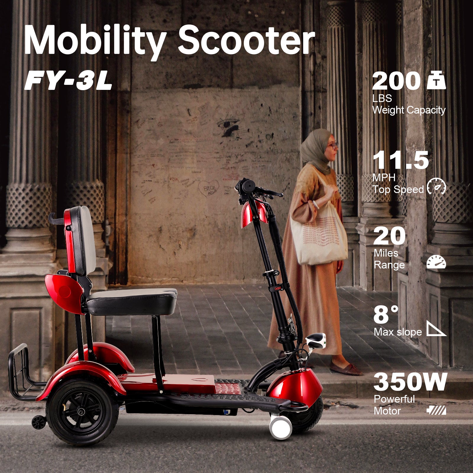 Foldable Electric Mobility Scooter Red Abs Pc