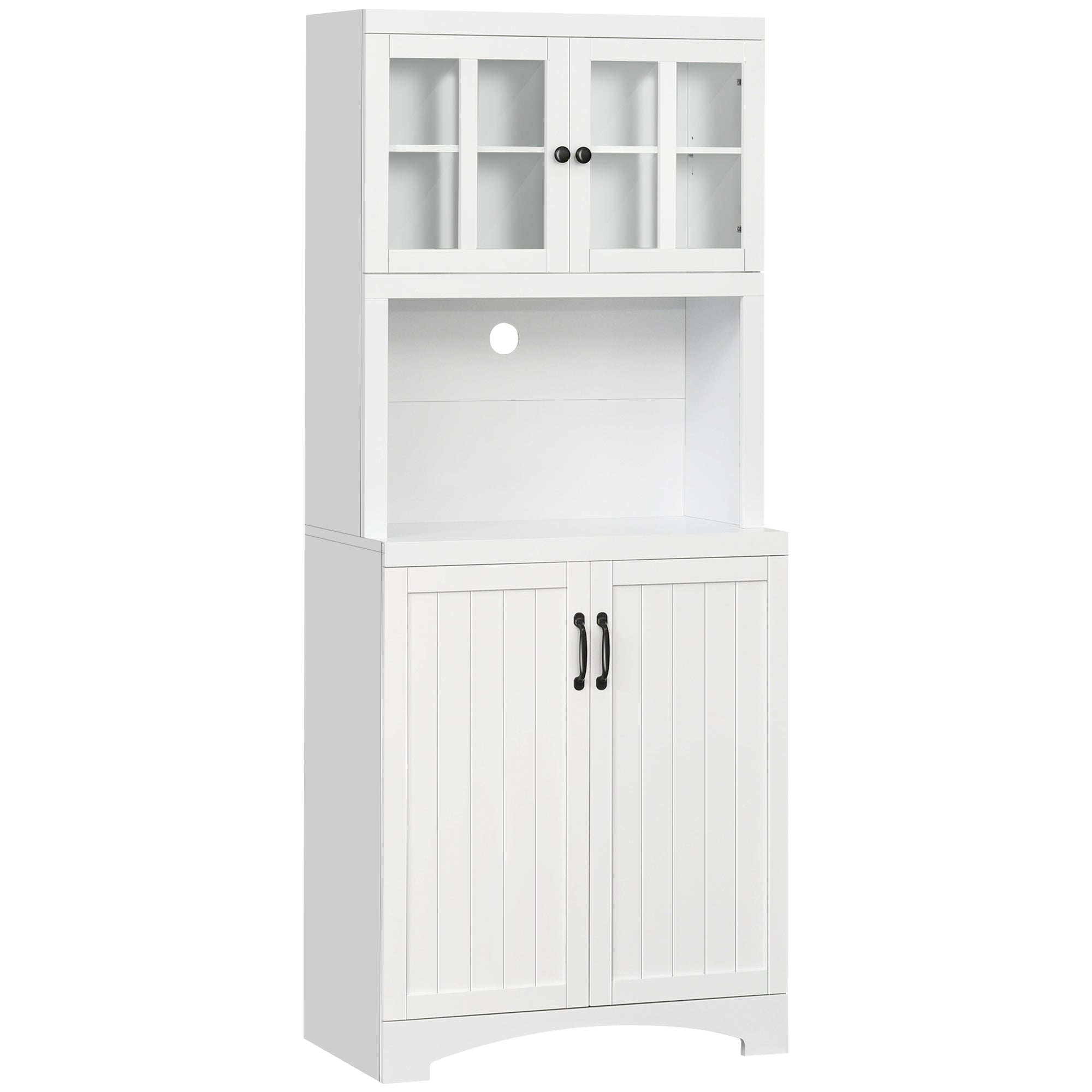 Homcom Kitchen Hutch, Pantry Cabinet With Glass Framed Door, Adjustable Shelves And Microwave Space For Dining Room, White White Mdf