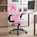 Sweetcrispy Gaming Chair Pu Leather Computer Chair Ergonomic Office Chair With Lumbar Support, Height Adjustable Rolling Desk Chairs With Flip Up Armrests Alloy Steel Pink White Bedroom Memory Foam Wipe Clean Handle Club Chair Solid Back Ergonomic Pu