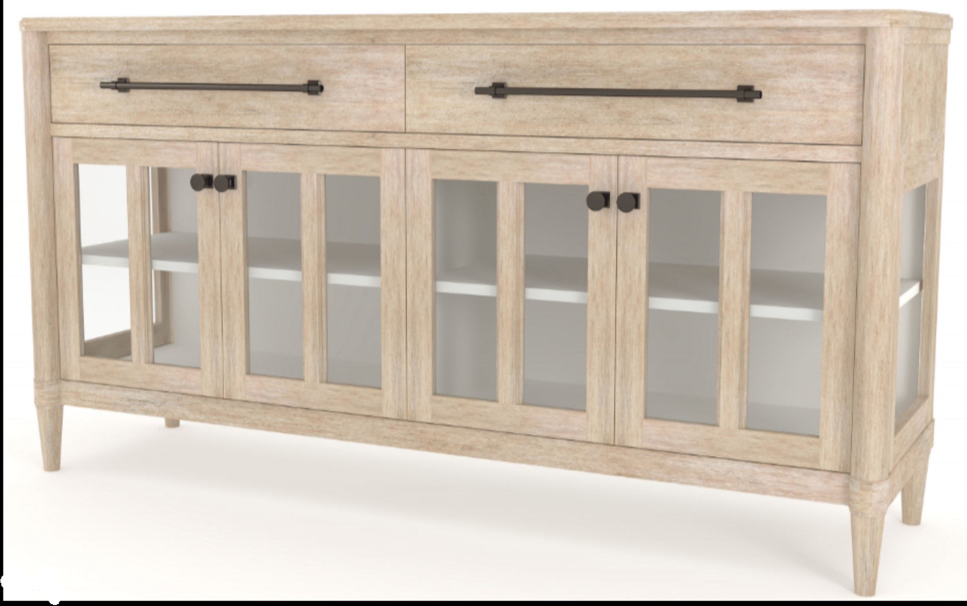 Power Raedy Buffet With Glass Cabinet Doors Sand Solid Wood Mdf