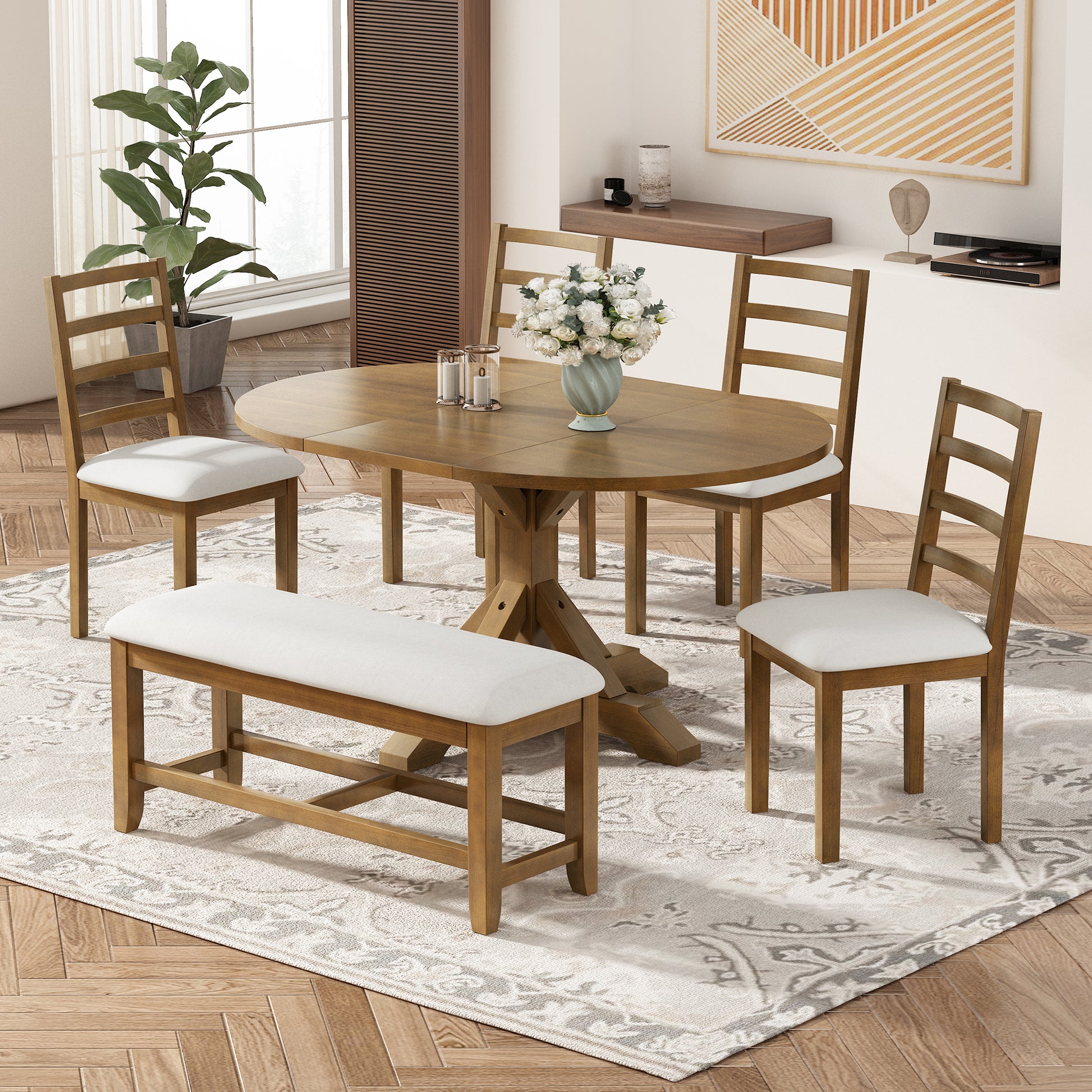 Farmhouse Piece 60Inch Extendable Pedestal Dining Table Set With 18I
