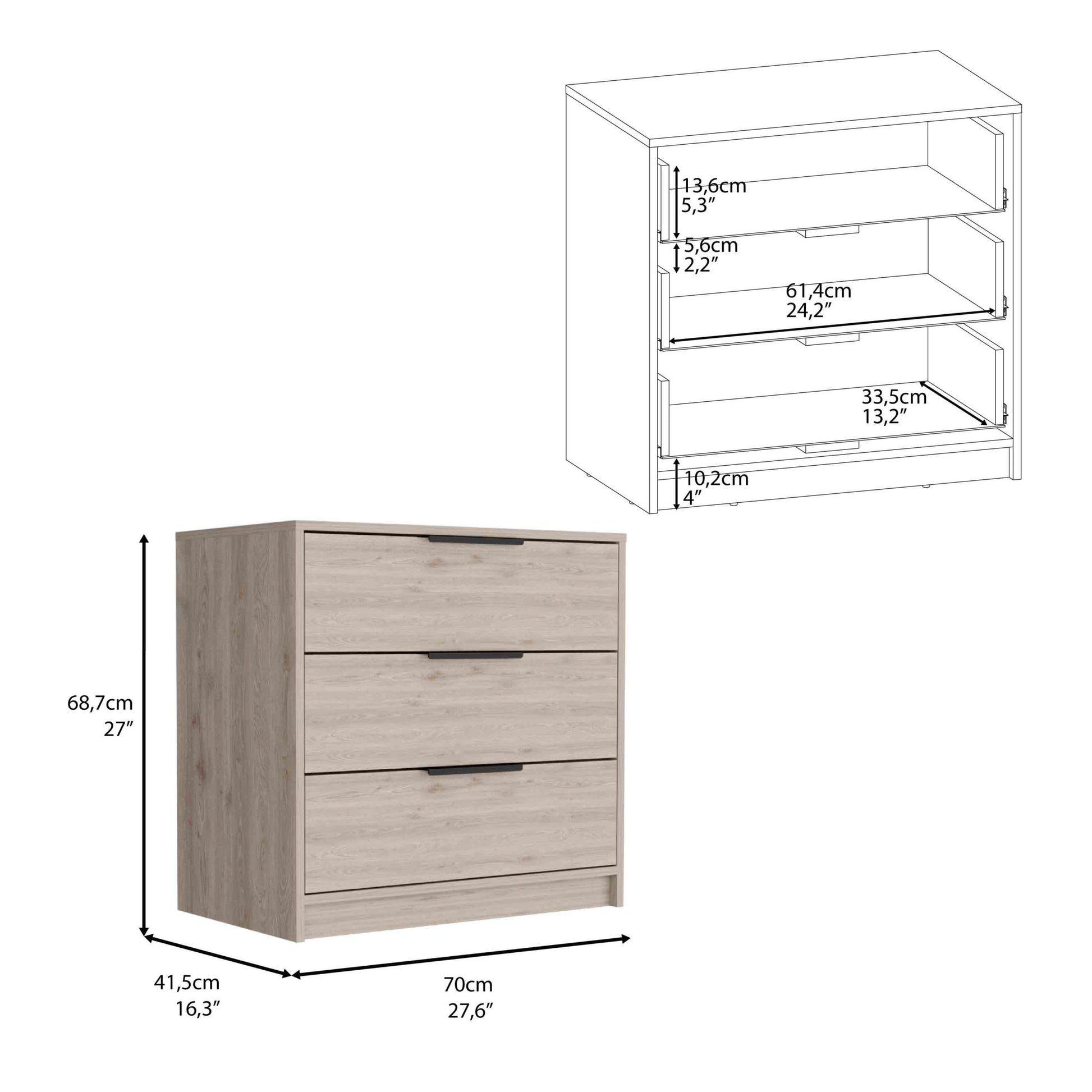 Dresser 27"H, 3 Drawers Dresser, Superior Top, Light Gray Light Gray Particle Board Particle Board